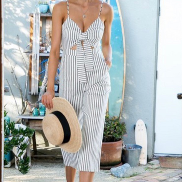 Main Strip Montego Bay Striped Jumpsuit Size Large - Picture 2 of 13